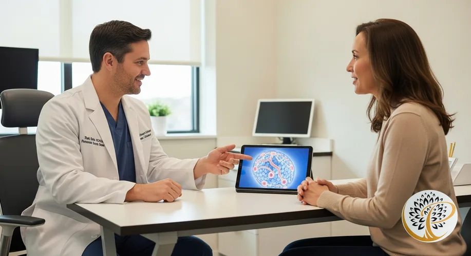 Clinician discusses bone regeneration with patient in modern Prosper periodontics office.