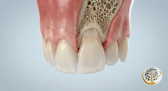 3D medical illustration of precise crown lengthening procedure on a front tooth.