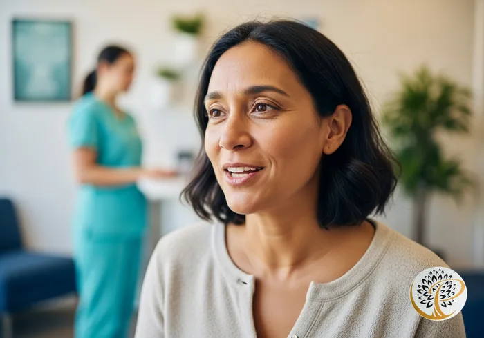 Person confidently speaking and smiling naturally after dental implant treatment.