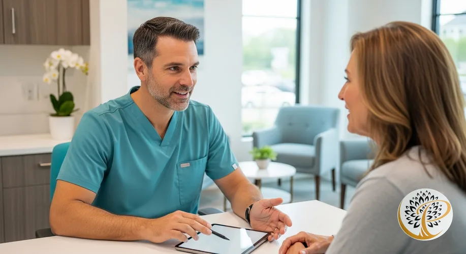 Periodontist consulting with a patient about receding gums treatment options.