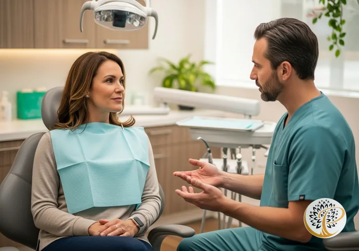 Periodontist discussing receding gums treatment options with an attentive patient.